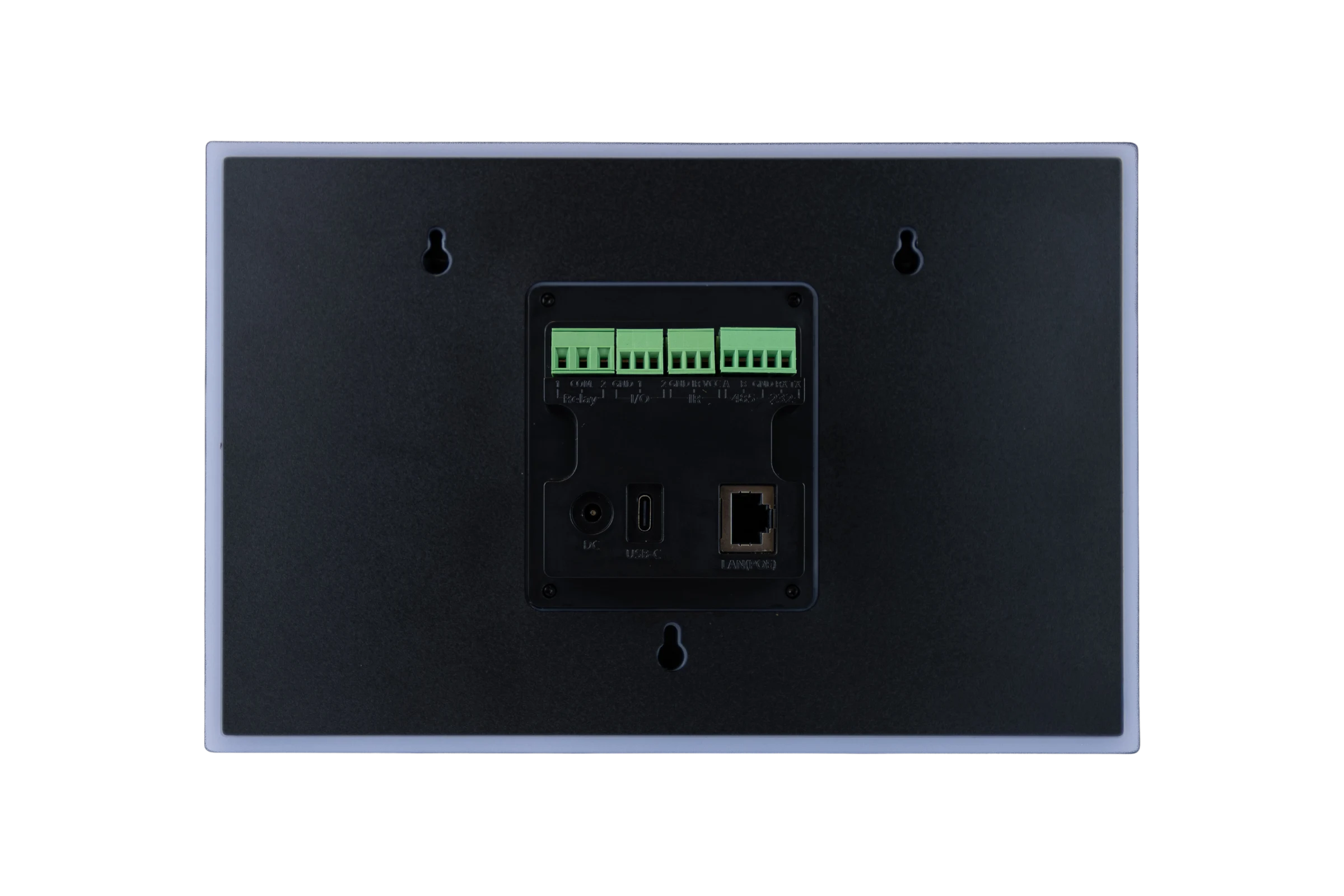 Rear of AVS-10 showing professional connectivity and integrated wall-mount slots